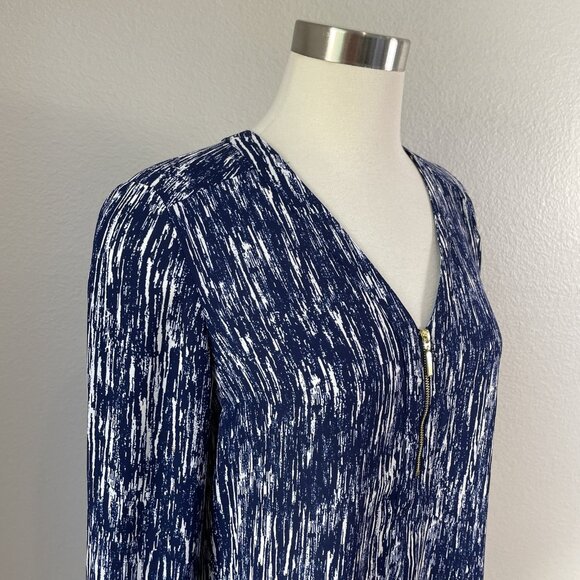 Express Blouse Womens Small Abstract Print Zip Long Sleeve Top Polyester - Picture 2 of 10